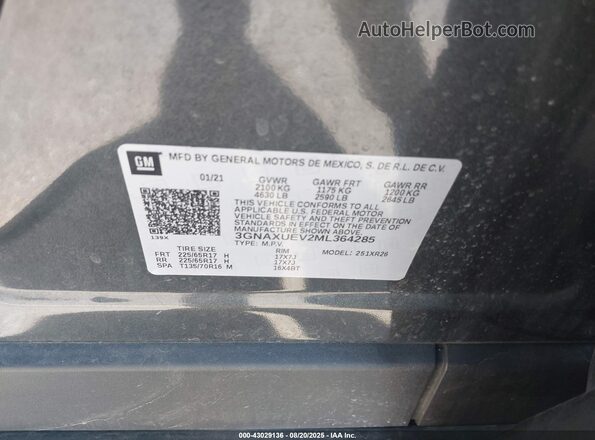 3GNAXUEV2ML364285 2021 CHEVROLET EQUINOX Black ძრავის განყოფილების ხედი
