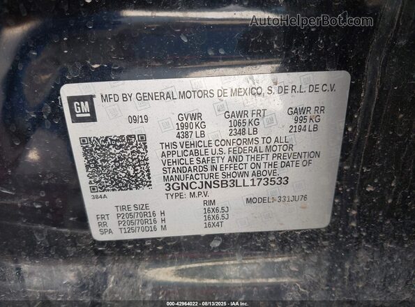 3GNCJNSB3LL173533 2020 CHEVROLET TRAX Black Widok komory silnika