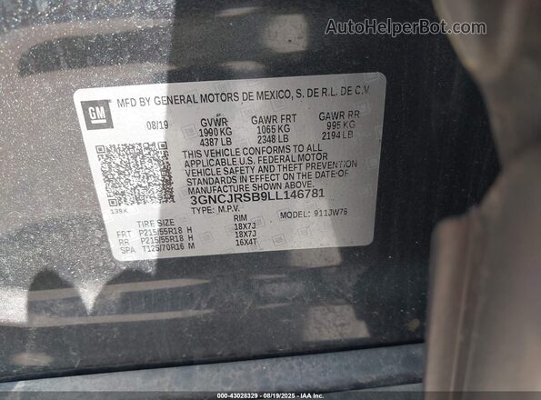 3GNCJRSB9LL146781 2020 CHEVROLET TRAX Gray ძრავის განყოფილების ხედი