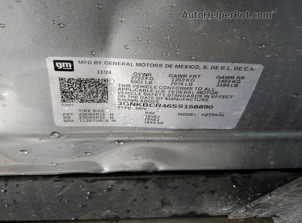 3GNKBCR46SS158890 2025 CHEVROLET BLAZER Gray VIN sticker view