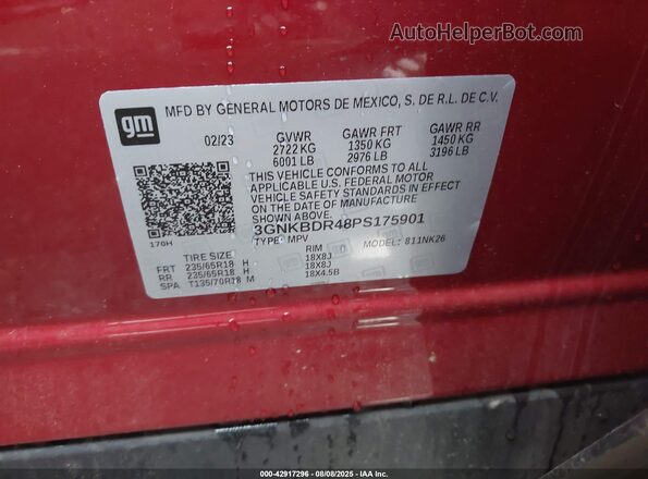 3GNKBDR48PS175901 2023 CHEVROLET BLAZER Burgundy 