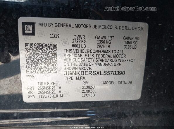 3GNKBERSXLS578390 2020 CHEVROLET BLAZER Black Engine compartment view