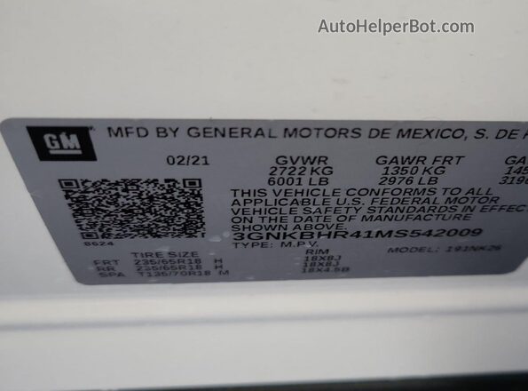 3GNKBHR41MS542009 2021 CHEVROLET BLAZER  