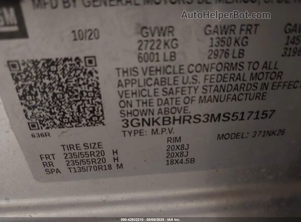 3GNKBHRS3MS517157 2021 CHEVROLET BLAZER Серебряный Вид подкапотного пространства