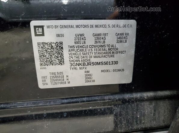 3GNKBJRS0MS501330 2021 CHEVROLET BLAZER Black VIN კოდის სტიკერის ხედი