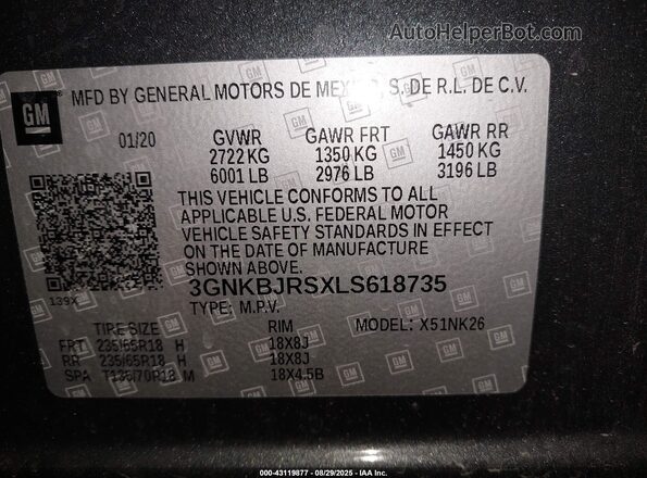 3GNKBJRSXLS618735 2020 CHEVROLET BLAZER Gray ძრავის განყოფილების ხედი