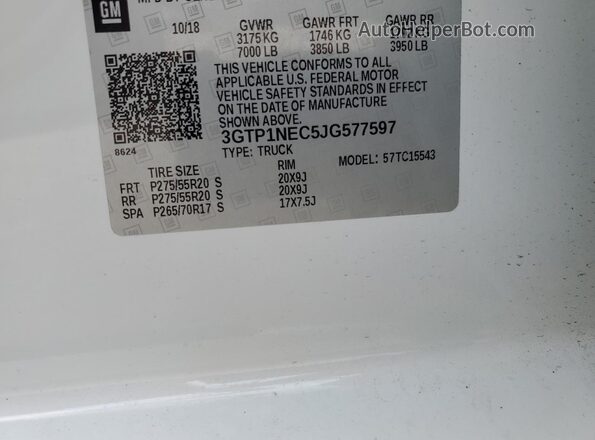 3GTP1NEC5JG577597 2018 GMC SIERRA White 