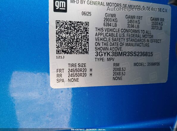 3GYK3BMR3SS236815 2025 CADILLAC OPTIQ Blue Widok komory silnika