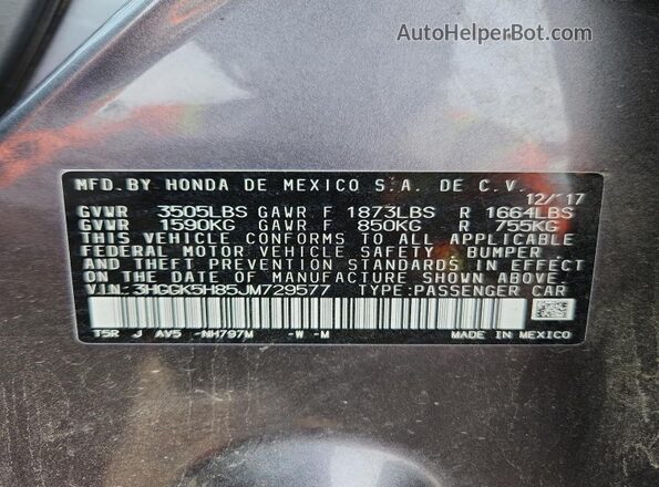 3HGGK5H85JM729577 2018 HONDA FIT Gray 
