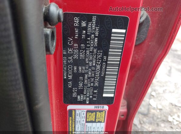 3KPA24AD0ME427621 2021 KIA RIO Red Widok komory silnika