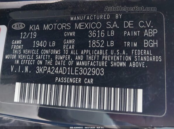 3KPA24AD1LE302903 2020 KIA RIO Black Вид підкапотного простору