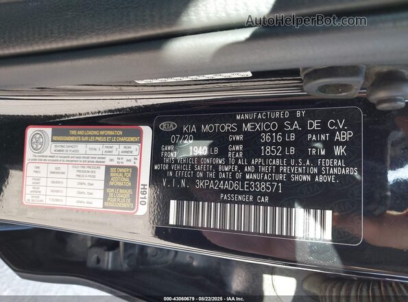 3KPA24AD6LE338571 2020 KIA RIO Black Շարժիչի բաժամունքի տեսք