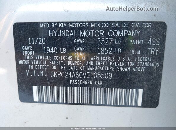 3KPC24A60ME135509 2021 HYUNDAI ACCENT Silver Вид підкапотного простору