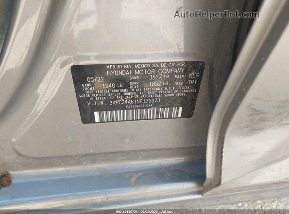 3KPC24A61NE175373 2022 HYUNDAI ACCENT Серый 