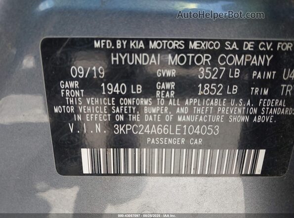 3KPC24A66LE104053 2020 HYUNDAI ACCENT Gray Engine compartment view
