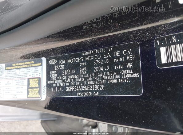 3KPF24AD5ME318626 2021 KIA FORTE Black 