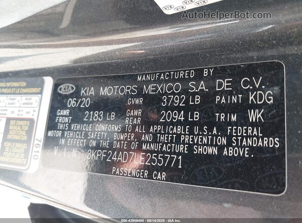 3KPF24AD7LE255771 2020 KIA FORTE Синий Вид подкапотного пространства