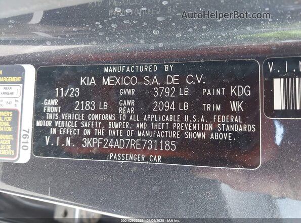 3KPF24AD7RE731185 2024 KIA FORTE Gray ძრავის განყოფილების ხედი