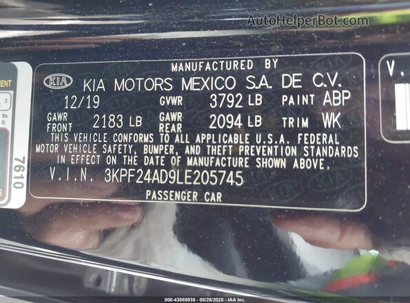 3KPF24AD9LE205745 2020 KIA FORTE Black Вид підкапотного простору