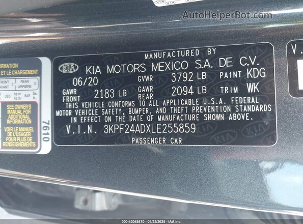 3KPF24ADXLE255859 2020 KIA FORTE Серый Вид подкапотного пространства