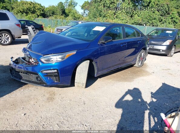 3KPF44AC8ME283484 2021 KIA FORTE Blue Առջևի ձախ երեք քառորդ տեսարան