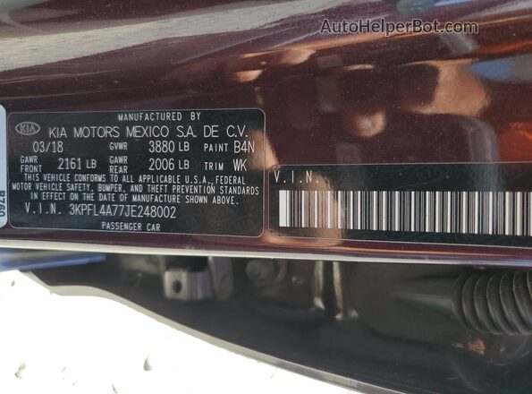 3KPFL4A77JE248002 2018 KIA FORTE Фиолетовый 