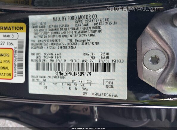 3LN6L5F90JR609879 2018 LINCOLN MKZ Черный 