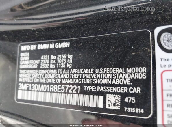 3MF13DM01R8E57221 2024 BMW M2 Black Engine compartment view