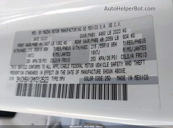 3MVDMBAY2MM312523 2021 MAZDA CX-30 Белый Вид подкапотного пространства