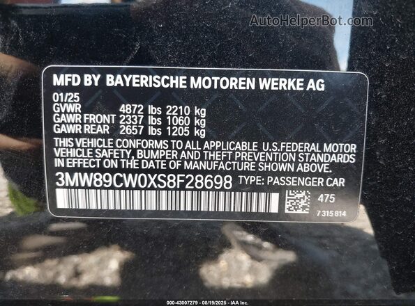 3MW89CW0XS8F28698 2025 BMW 3 SERIES Черный Вид подкапотного пространства