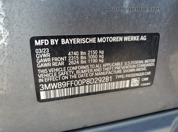 3MW89FF00P8D29281 2023 BMW 3 SERIES Silver Vista del compartimento del motor