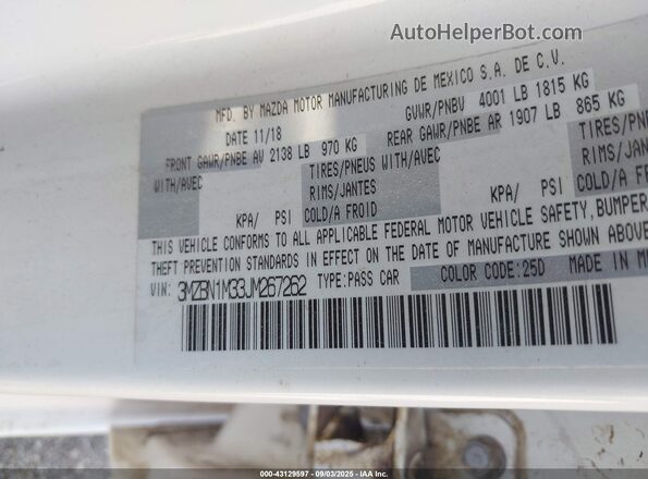 3MZBN1M33JM267262 2018 MAZDA 3 White Շարժիչի բաժամունքի տեսք