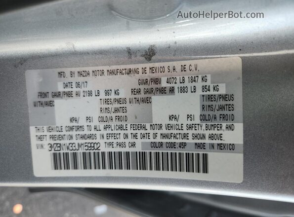3MZBN1W33JM159902 2018 MAZDA 3 Silver 