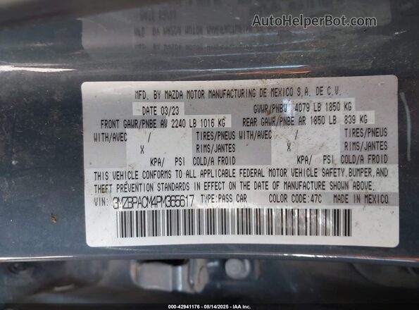3MZBPACM4PM365617 2023 MAZDA 3 Gray Vista del compartimento del motor