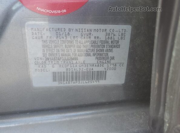 3N1AB7AP3JL625499 2018 NISSAN SENTRA Gray 