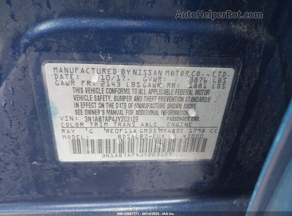 3N1AB7AP4JY203129 2018 NISSAN SENTRA Синий 