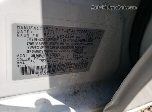 3N1AB7AP6JY235872 2018 NISSAN SENTRA White 
