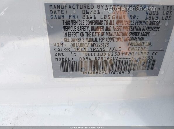 3N1AB8CV1MY298478 2021 NISSAN SENTRA White Engine compartment view