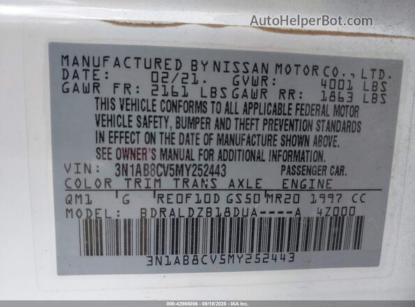 3N1AB8CV5MY252443 2021 NISSAN SENTRA White Engine compartment view