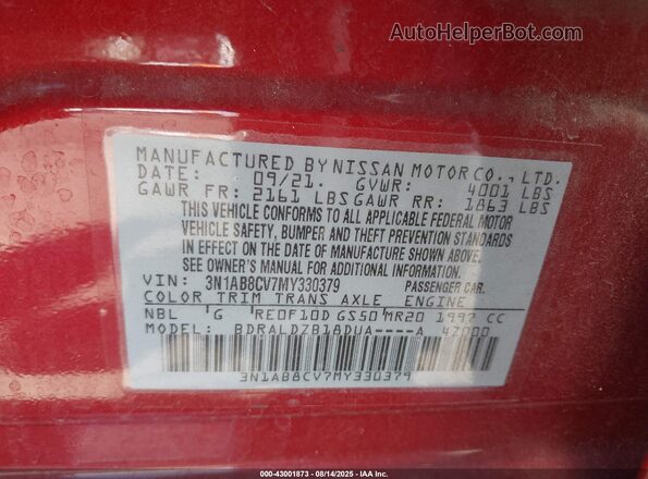 3N1AB8CV7MY330379 2021 NISSAN SENTRA Red Engine compartment view