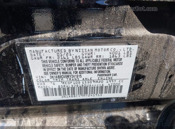 3N1AB8CV9MY241915 2021 NISSAN SENTRA Black Engine compartment view