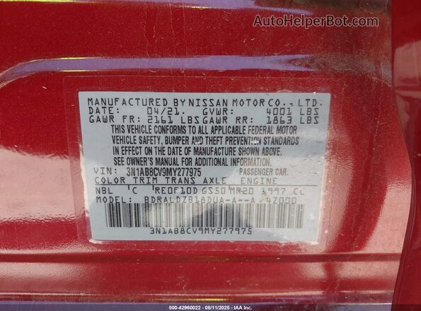 3N1AB8CV9MY277975 2021 NISSAN SENTRA Red Vista del compartimento del motor