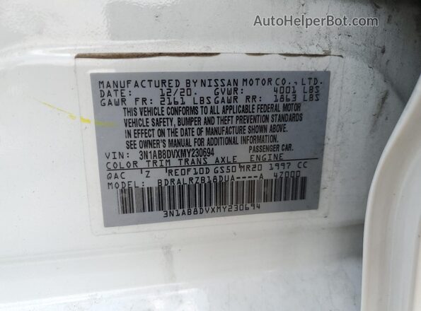3N1AB8DVXMY230694 2021 NISSAN SENTRA White 
