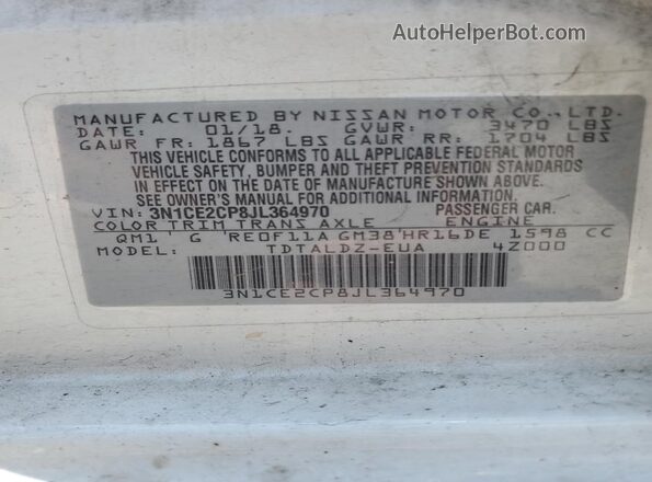 3N1CE2CP8JL364970 2018 NISSAN VERSA White 