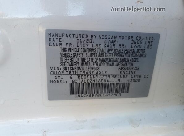 3N1CN8DV2LL897903 2020 NISSAN VERSA White Vista del compartimento del motor