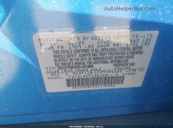 3N1CP5BV5SL491866 2025 NISSAN KICKS PLAY Blue 