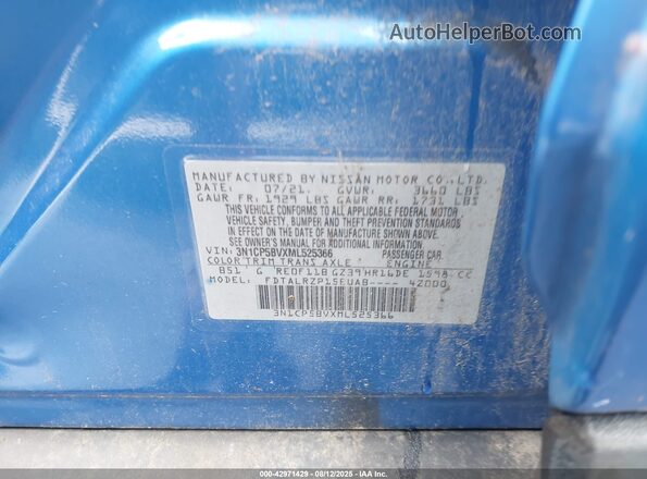 3N1CP5BVXML525366 2021 NISSAN KICKS Синий Вид подкапотного пространства