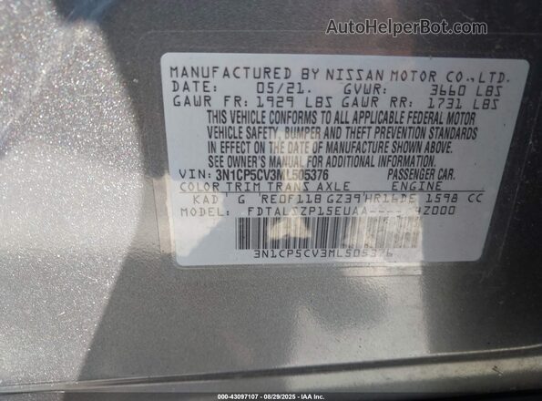 3N1CP5CV3ML505376 2021 NISSAN KICKS Black Vista del compartimento del motor