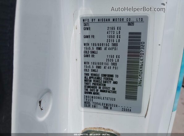 3N6CM0KN6LK707320 2020 NISSAN NV200  CARGO White 