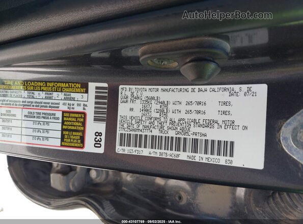 3TMCZ5AN8MM437774 2021 TOYOTA TACOMA Gray Widok komory silnika